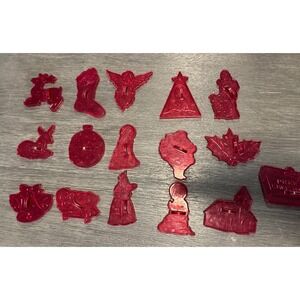 Vintage HRN Christmas Cookie Cutters Original Red Clear  Made in U.S.A. Set-16